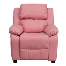 Load image into Gallery viewer, Deluxe Padded Contemporary Pink Vinyl Kids Recliner with Storage Arms