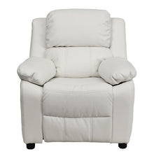 Load image into Gallery viewer, Deluxe Padded Contemporary White Vinyl Kids Recliner with Storage Arms