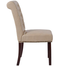 Load image into Gallery viewer, Beige Parsons Chair with Rolled Back, Accent Nail Trim and Walnut Finish