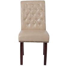 Load image into Gallery viewer, Beige Parsons Chair with Rolled Back, Accent Nail Trim and Walnut Finish