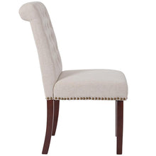 Load image into Gallery viewer, Beige Fabric Parsons Chair with Rolled Back, Accent Nail Trim and Walnut Finish