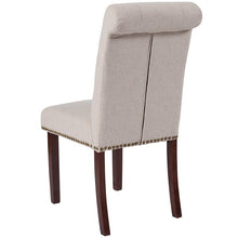 Load image into Gallery viewer, Beige Fabric Parsons Chair with Rolled Back, Accent Nail Trim and Walnut Finish