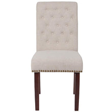 Load image into Gallery viewer, Beige Fabric Parsons Chair with Rolled Back, Accent Nail Trim and Walnut Finish