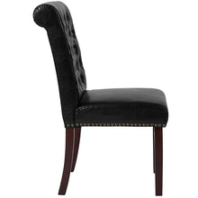 Load image into Gallery viewer, Black Parsons Chair with Rolled Back, Accent Nail Trim and Walnut Finish