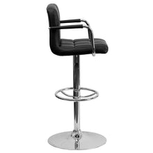 Load image into Gallery viewer, Black Quilted Vinyl Adjustable Height Barstool with Arms and Chrome Base