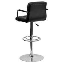 Load image into Gallery viewer, Black Quilted Vinyl Adjustable Height Barstool with Arms and Chrome Base