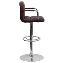 Load image into Gallery viewer, Brown Quilted Vinyl Adjustable Height Barstool with Arms and Chrome Base