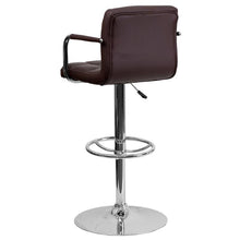 Load image into Gallery viewer, Brown Quilted Vinyl Adjustable Height Barstool with Arms and Chrome Base