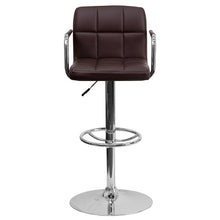 Load image into Gallery viewer, Brown Quilted Vinyl Adjustable Height Barstool with Arms and Chrome Base