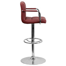 Load image into Gallery viewer, Burgundy Quilted Vinyl Adjustable Height Barstool with Arms and Chrome Base