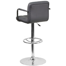 Load image into Gallery viewer, Gray Quilted Vinyl Adjustable Height Barstool with Arms and Chrome Base