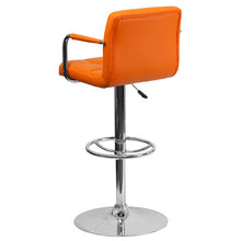 Load image into Gallery viewer, Orange Quilted Vinyl Adjustable Height Barstool with Arms and Chrome Base