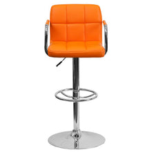 Load image into Gallery viewer, Orange Quilted Vinyl Adjustable Height Barstool with Arms and Chrome Base