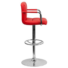 Load image into Gallery viewer, Red Quilted Vinyl Adjustable Height Barstool with Arms and Chrome Base