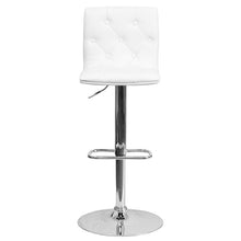 Load image into Gallery viewer, Button Tufted White Vinyl Adjustable Height Barstool with Chrome Base