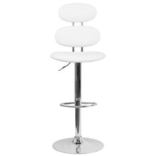 Load image into Gallery viewer, White Vinyl Adjustable Height Barstool with Ellipse Back and Chrome Base