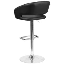 Load image into Gallery viewer, Black Vinyl Adjustable Height Barstool with Rounded Mid-Back and Chrome Base