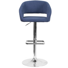 Load image into Gallery viewer, Blue Fabric Adjustable Height Barstool with Rounded Mid-Back and Chrome Base