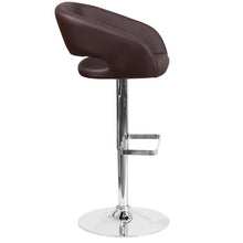 Load image into Gallery viewer, Brown Vinyl Adjustable Height Barstool with Rounded Mid-Back and Chrome Base