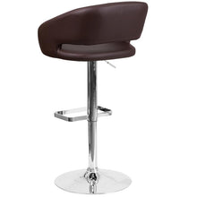 Load image into Gallery viewer, Brown Vinyl Adjustable Height Barstool with Rounded Mid-Back and Chrome Base
