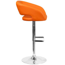 Load image into Gallery viewer, Orange Vinyl Adjustable Height Barstool with Rounded Mid-Back and Chrome Base