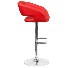 Load image into Gallery viewer, Red Vinyl Adjustable Height Barstool with Rounded Mid-Back and Chrome Base