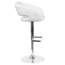 Load image into Gallery viewer, White Vinyl Adjustable Height Barstool with Rounded Mid-Back and Chrome Base