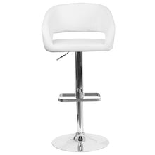 Load image into Gallery viewer, White Vinyl Adjustable Height Barstool with Rounded Mid-Back and Chrome Base