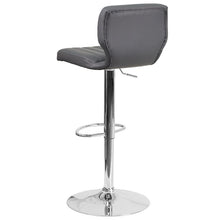Load image into Gallery viewer, Gray Vinyl Adjustable Height Barstool with Vertical Stitch Back and Chrome Base