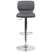 Load image into Gallery viewer, Gray Vinyl Adjustable Height Barstool with Vertical Stitch Back and Chrome Base