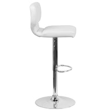 Load image into Gallery viewer, White Vinyl Adjustable Height Barstool with Vertical Stitch Back and Chrome Base
