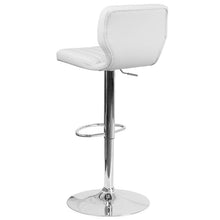 Load image into Gallery viewer, White Vinyl Adjustable Height Barstool with Vertical Stitch Back and Chrome Base