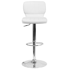 Load image into Gallery viewer, White Vinyl Adjustable Height Barstool with Vertical Stitch Back and Chrome Base