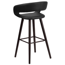 Load image into Gallery viewer, 29'' High Contemporary Cappuccino Wood Barstool in Black Vinyl