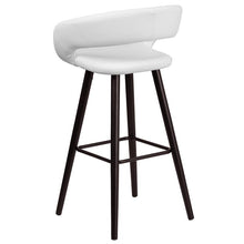 Load image into Gallery viewer, 29'' High Contemporary Cappuccino Wood Barstool in White Vinyl