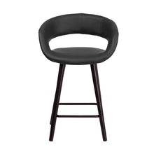 Load image into Gallery viewer, 23.75'' High Contemporary Cappuccino Wood Counter Height Stool in Black Vinyl