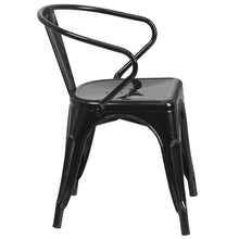 Load image into Gallery viewer, Commercial Grade Black Metal Indoor-Outdoor Chair with Arms