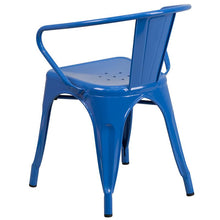 Load image into Gallery viewer, Commercial Grade Blue Metal Indoor-Outdoor Chair with Arms