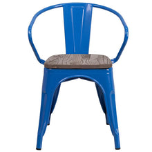 Load image into Gallery viewer, Blue Metal Chair with Wood Seat and Arms