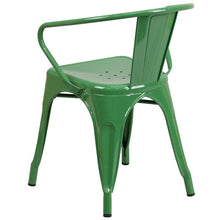 Load image into Gallery viewer, Commercial Grade Green Metal Indoor-Outdoor Chair with Arms