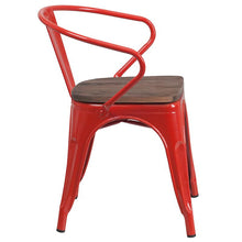 Load image into Gallery viewer, Red Metal Chair with Wood Seat and Arms