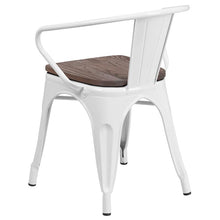 Load image into Gallery viewer, White Metal Chair with Wood Seat and Arms