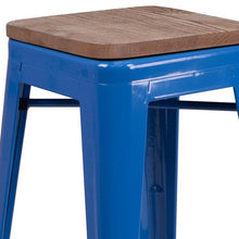 Load image into Gallery viewer, 24" High Backless Blue Metal Counter Height Stool with Square Wood Seat