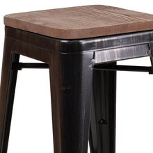 Load image into Gallery viewer, 24" High Backless Black-Antique Gold Metal Counter Height Stool with Wood Seat