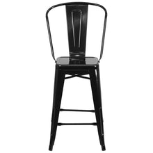 Load image into Gallery viewer, 24" High Black Metal Indoor-Outdoor Counter Height Stool with Removable Back