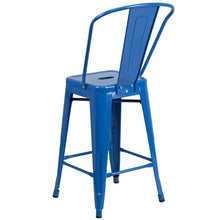 Load image into Gallery viewer, 24" High Blue Metal Indoor-Outdoor Counter Height Stool with Removable Back