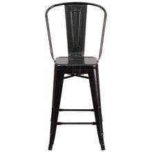 Load image into Gallery viewer, 24" High Black-Antique Gold Metal Indoor-Counter Height Stool