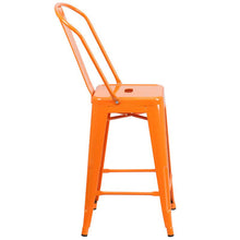 Load image into Gallery viewer, 24" High Orange Metal Indoor-Outdoor Counter Height Stool with Removable Back