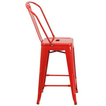 Load image into Gallery viewer, 24" High Red Metal Indoor-Outdoor Counter Height Stool with Removable Back