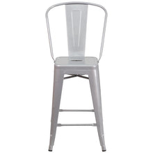Load image into Gallery viewer, 24" High Silver Metal Indoor-Outdoor Counter Height Stool with Removable Back